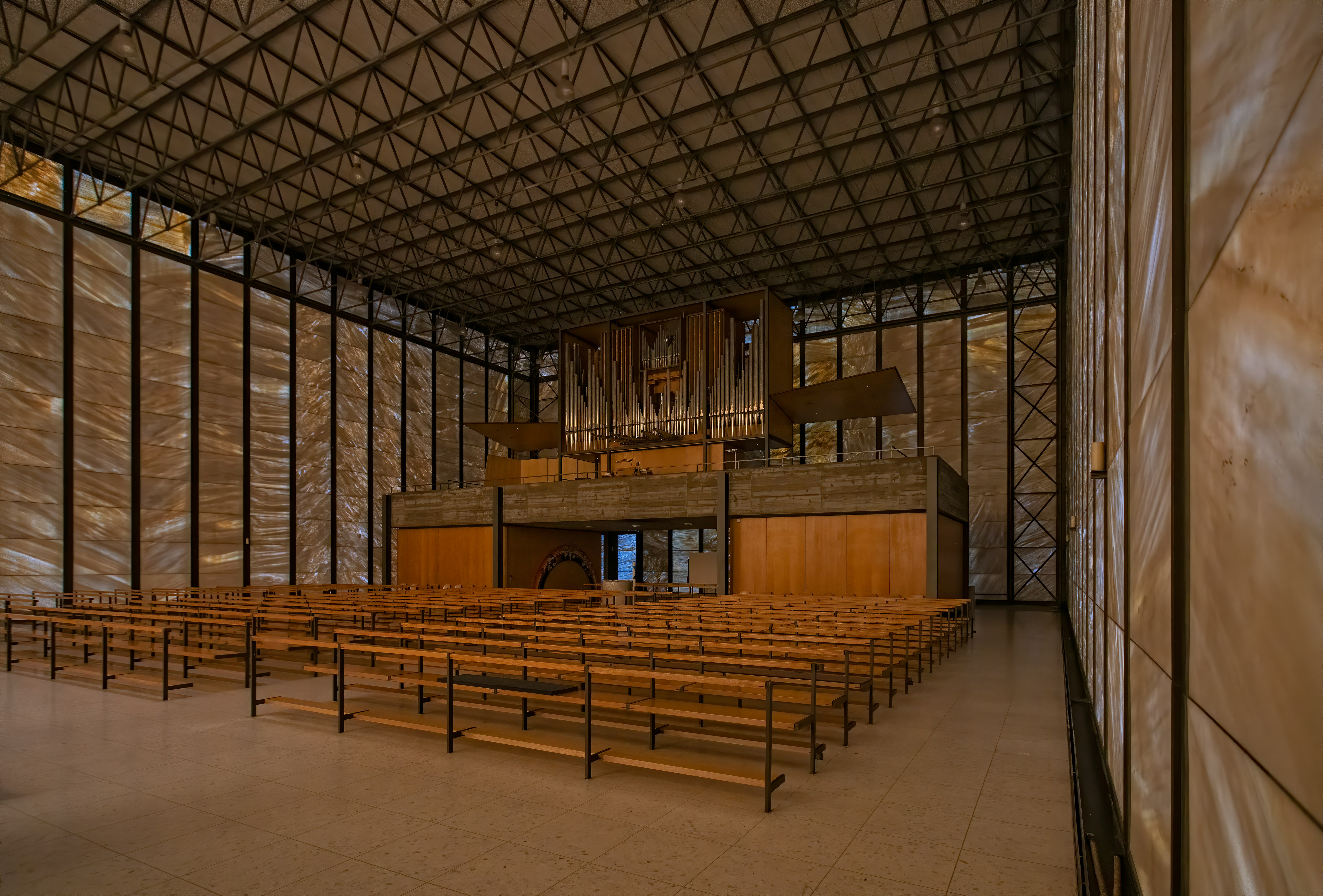 room of empty benches